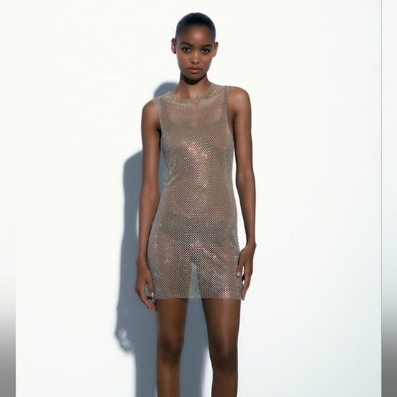 ZARA MESH RHINESTONE DRESS Crystal - Picture 2 of 12